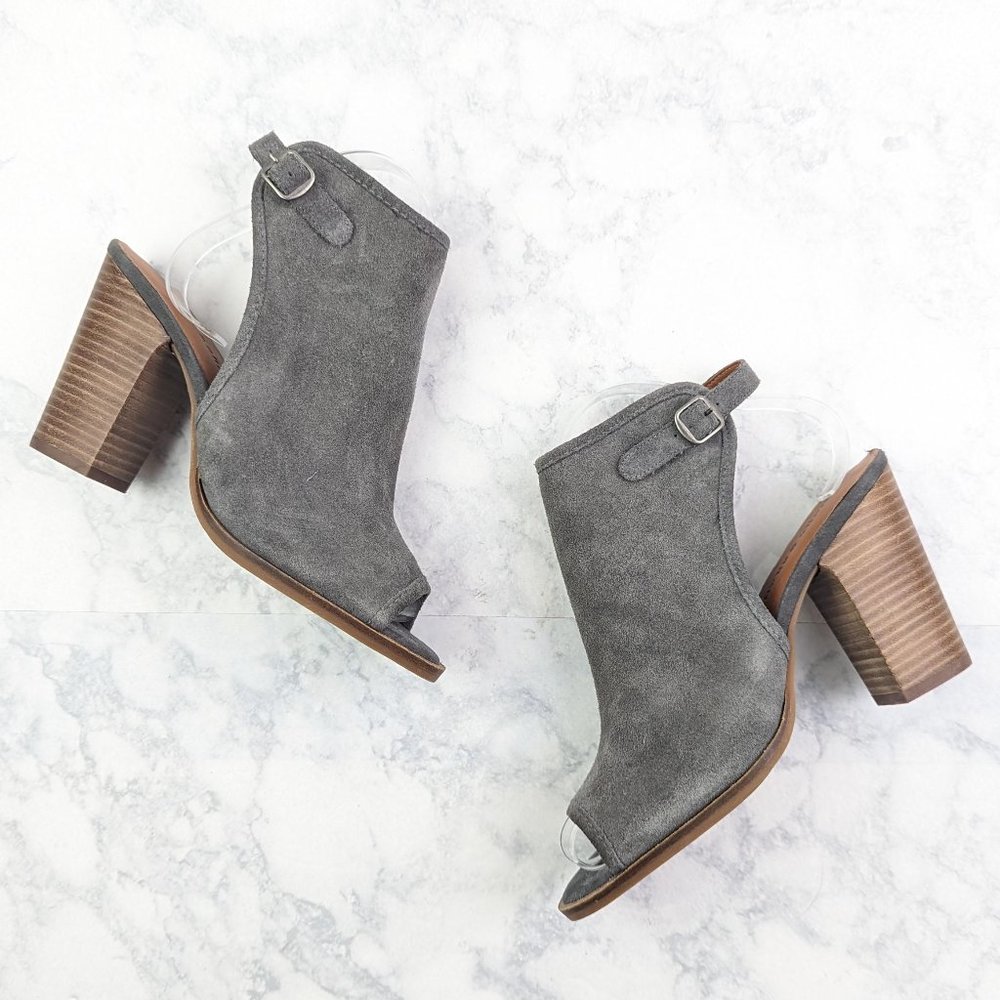 Lucky Brand Lisza Open Toe Bootie in Gray Suede Size 8